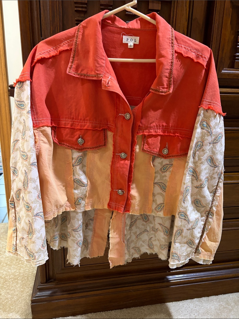 POL Mixed Fabric Distressed Patchwork Jacket Small - Picture 2 of 6